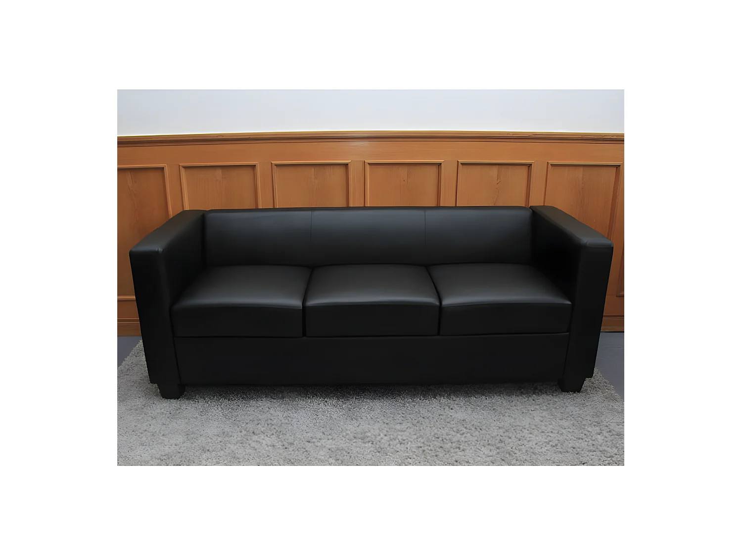 3er Sofa Lille, Leder, schwarz