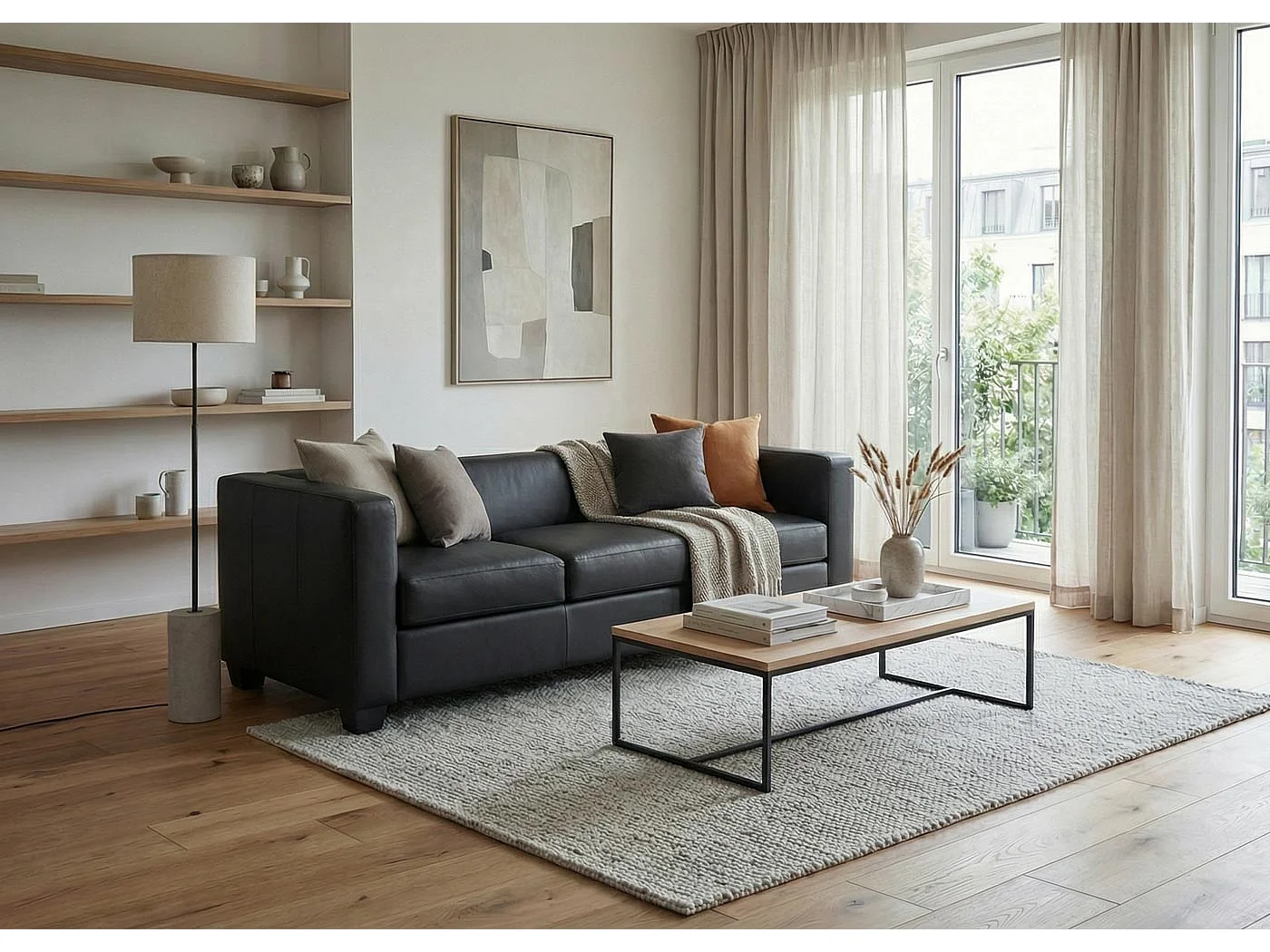 Sofa 3-osobowa Lille,  skóra, czarna