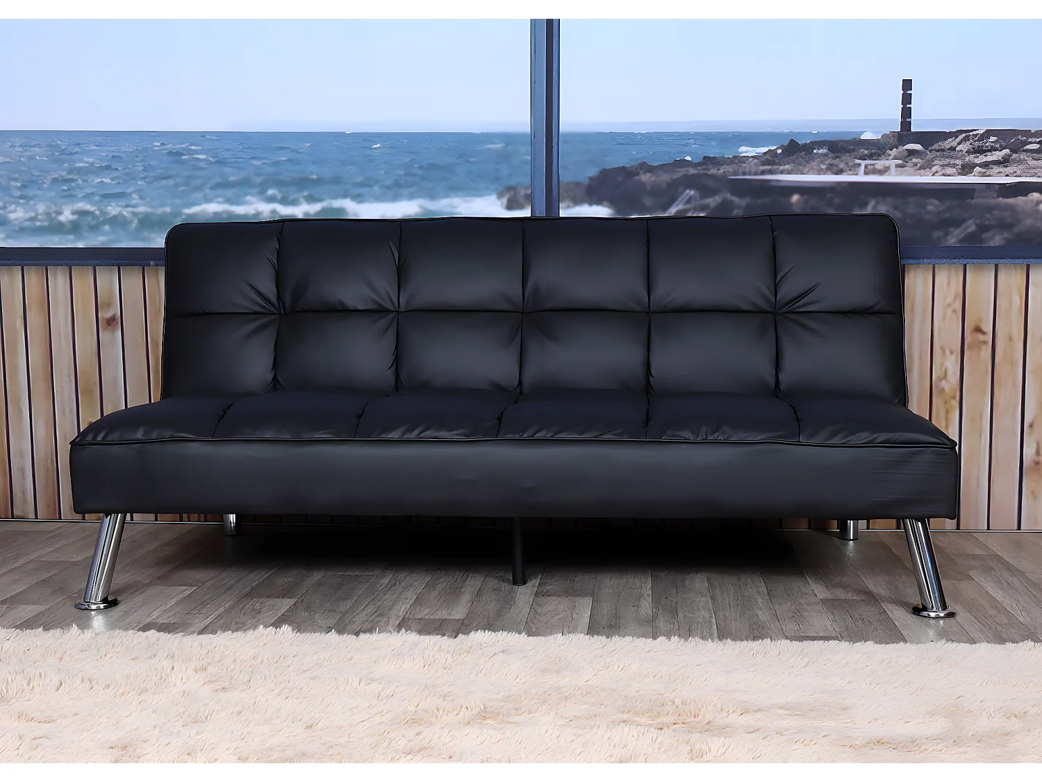 Sofa MCW-K21, Kunstleder, schwarz