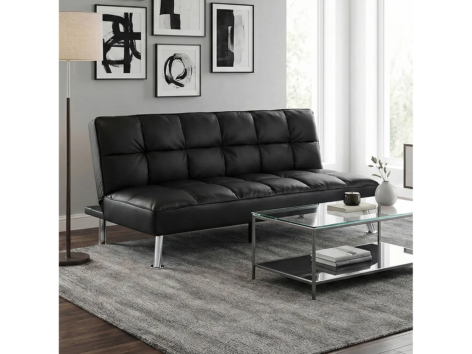 Sofa MCW-K21,  sztuczna skóra, czarna