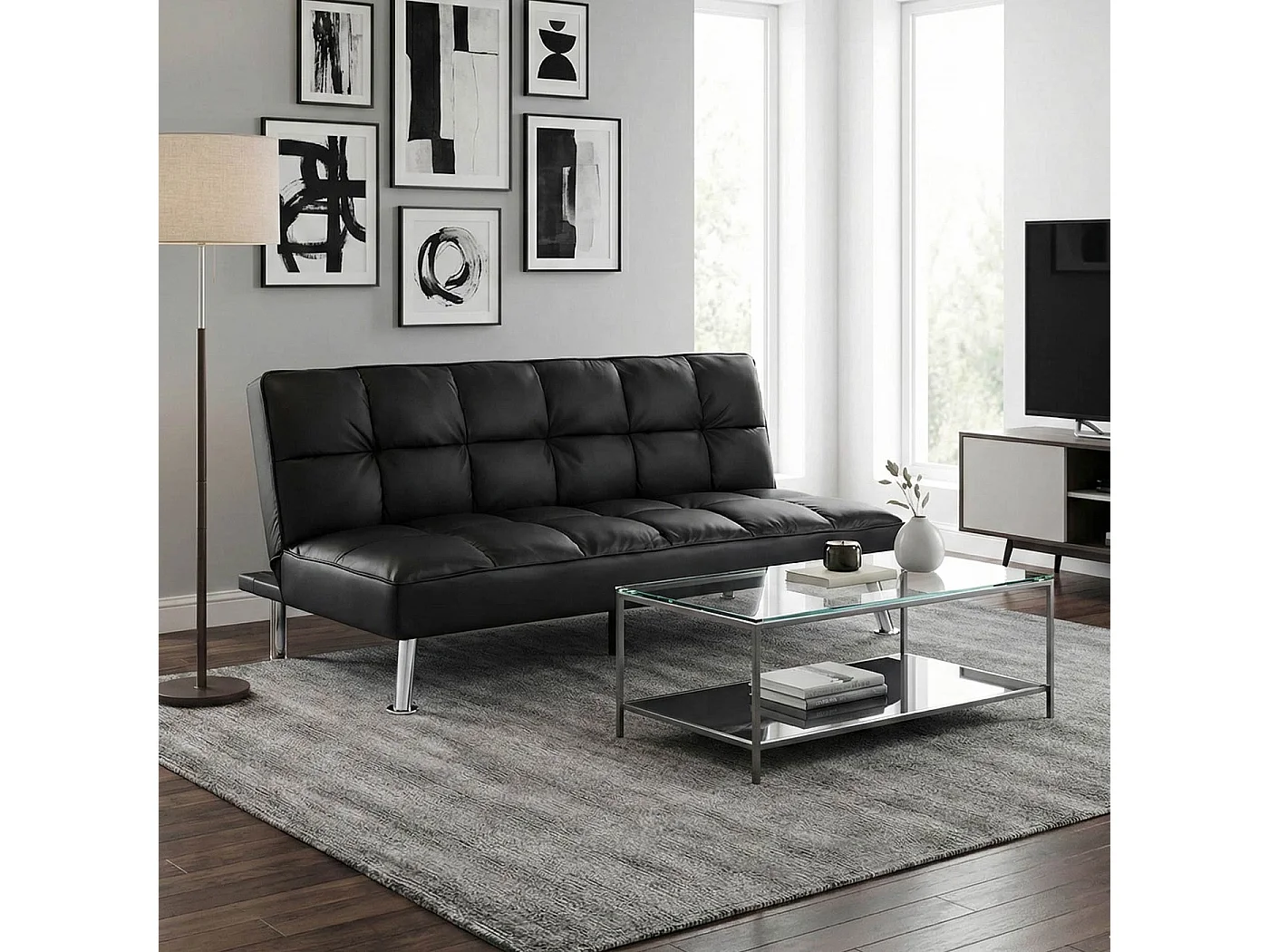 Sofa MCW-K21,  sztuczna skóra, czarna