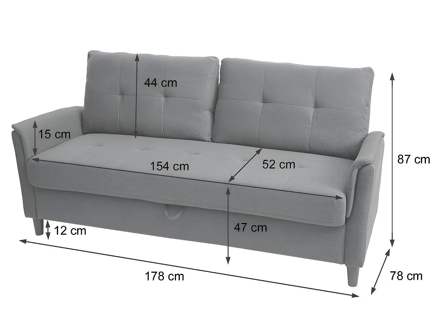 3er Sofa MCW-H23, Kunstleder, schwarz
