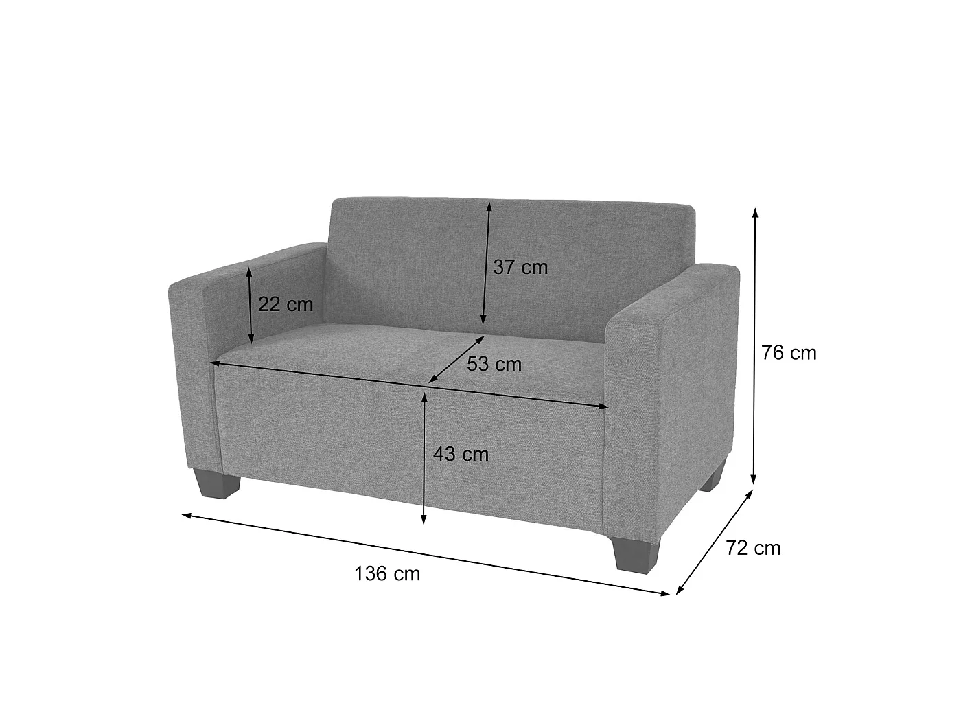 2er Sofa Couch Moncalieri Loungesofa, Grau