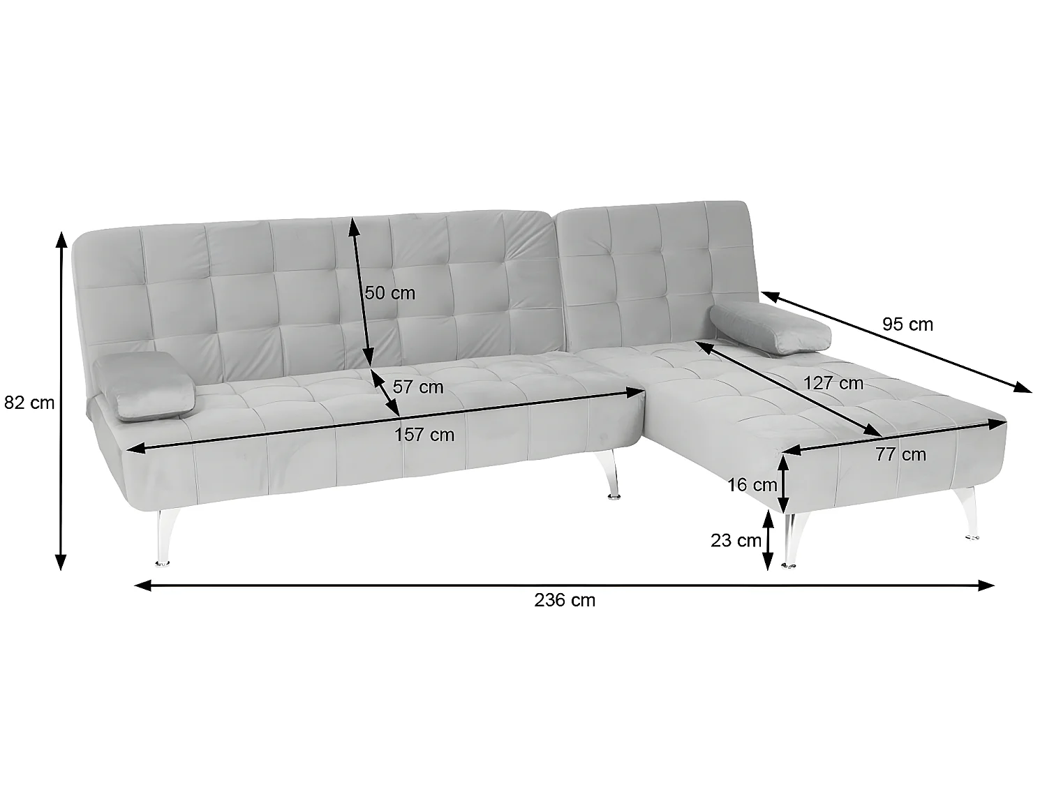 Sofa rozkładana MCW-K22,  aksamitny szary