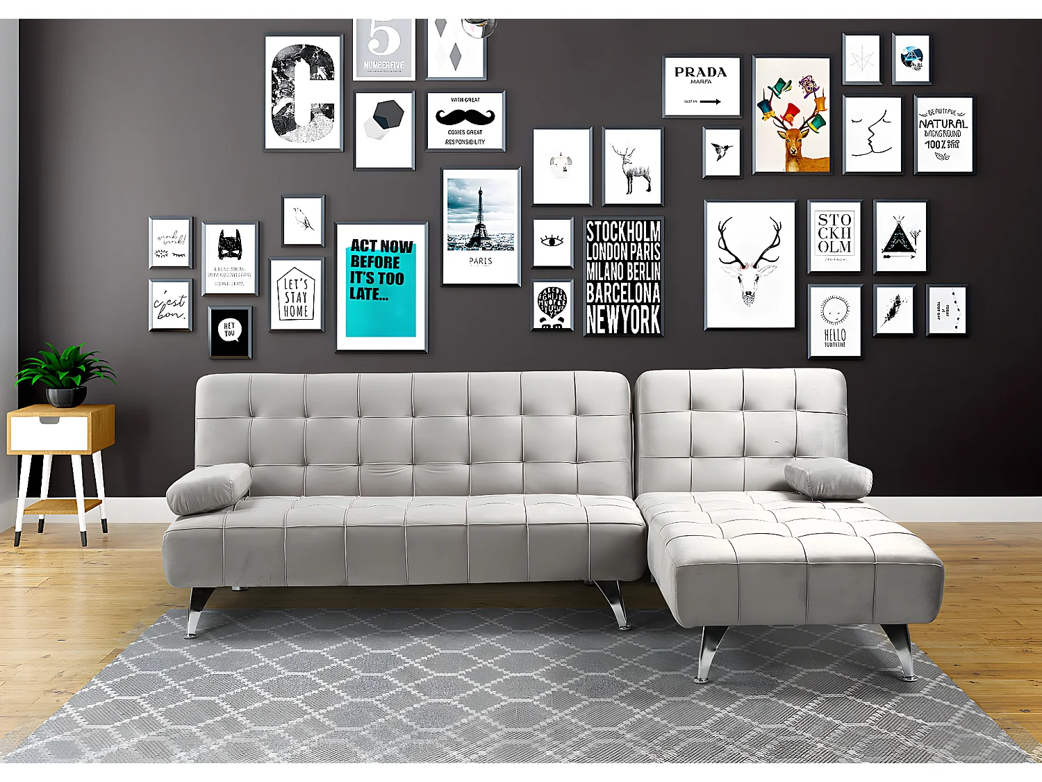 Sofa rozkładana MCW-K22,  aksamitny szary