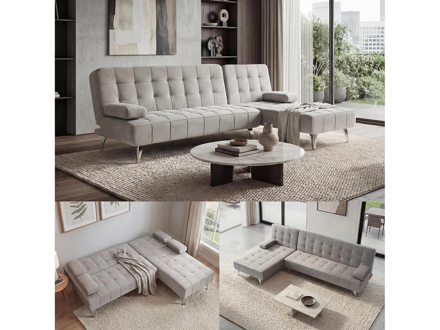 Rozkładana sofa MCW-K22,  aksamit szary