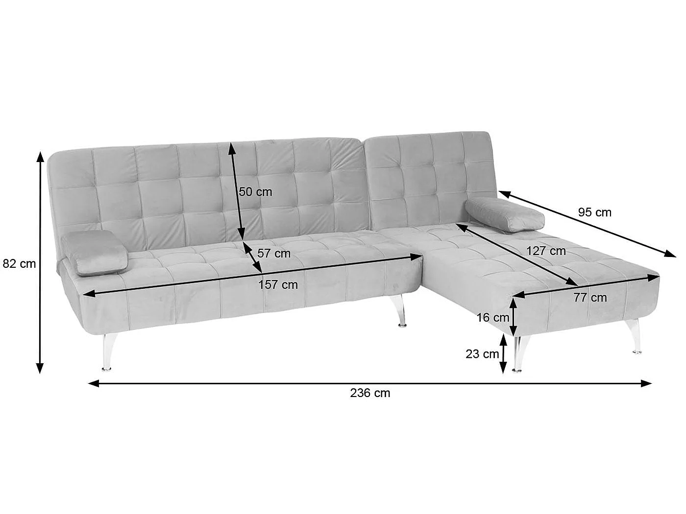 Rozkładana sofa MCW-K22,  aksamit szary