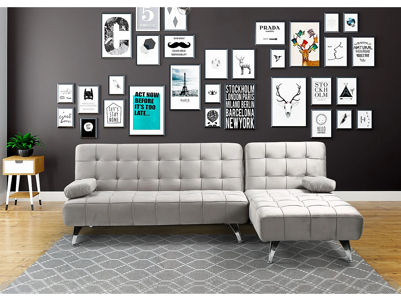 Rozkładana sofa MCW-K22,  aksamit szary