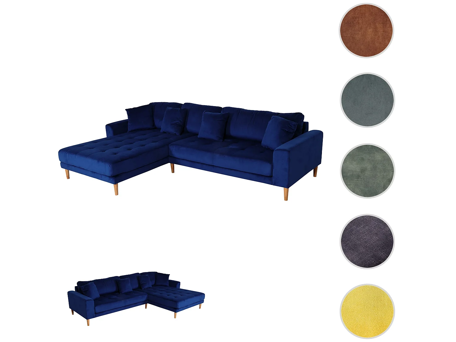 Hoekbank MCW-J54,  fluweel blauw