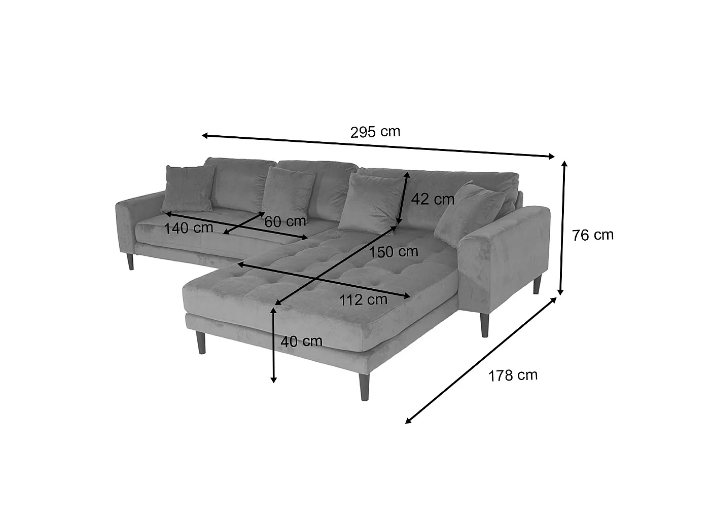Hjørnesofa MCW-J54,  Blå fløjl
