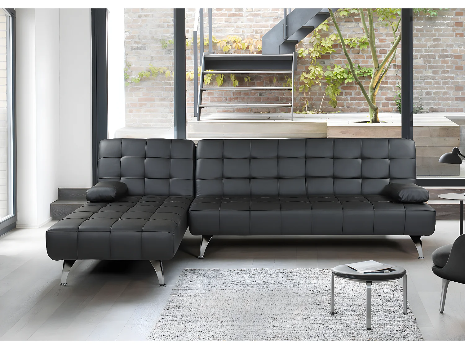 Sofa rozkładana MCW-K22,  imitacja skóry czarny