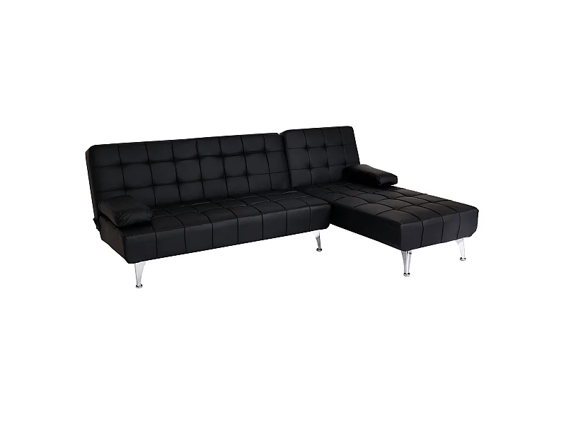 Divano letto angolare con penisola sofà reclinabile MCW-K22 legno ecopelle nero