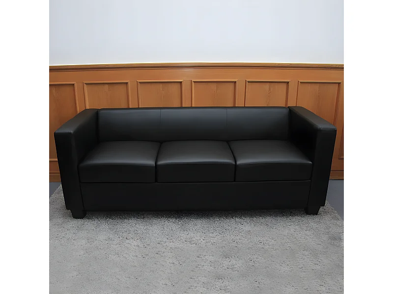 Sofa 3-osobowa Lille,  imitacja skóry, czarny