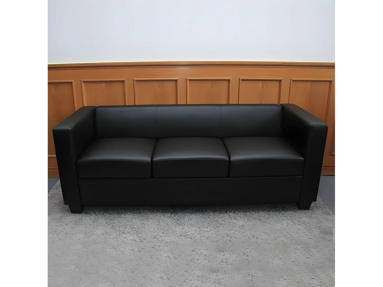 Sofa 3-osobowa Lille,  imitacja skóry, czarny