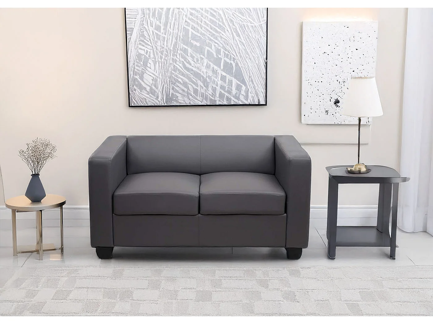 2er Sofa Lille, Kunstleder, dunkelgrau