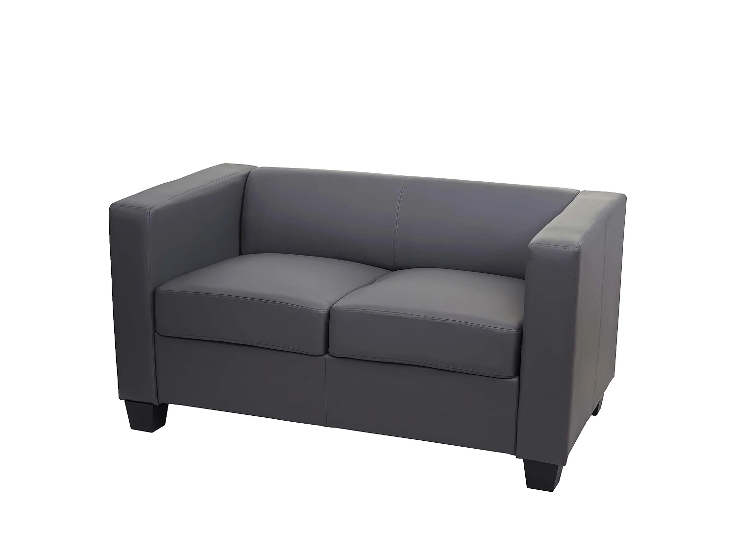 Small 2-seater sofa,  faux leather, dark grey
