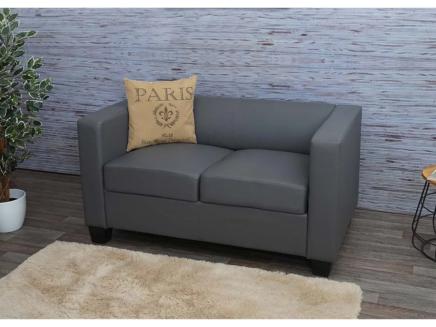Small 2-seater sofa,  faux leather, dark grey