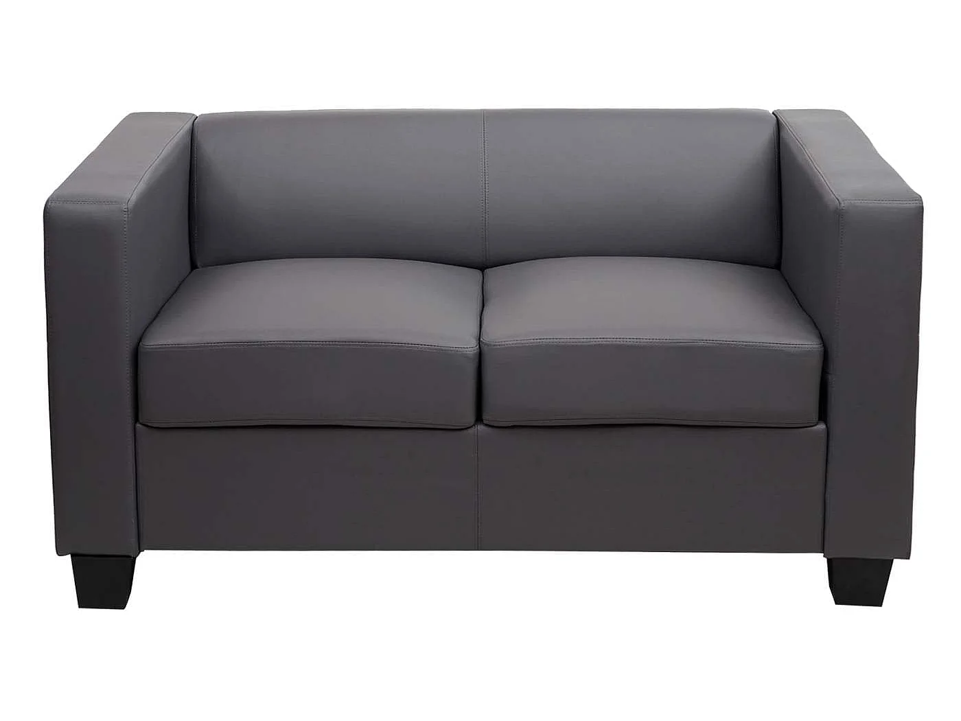 Small 2-seater sofa,  faux leather, dark grey