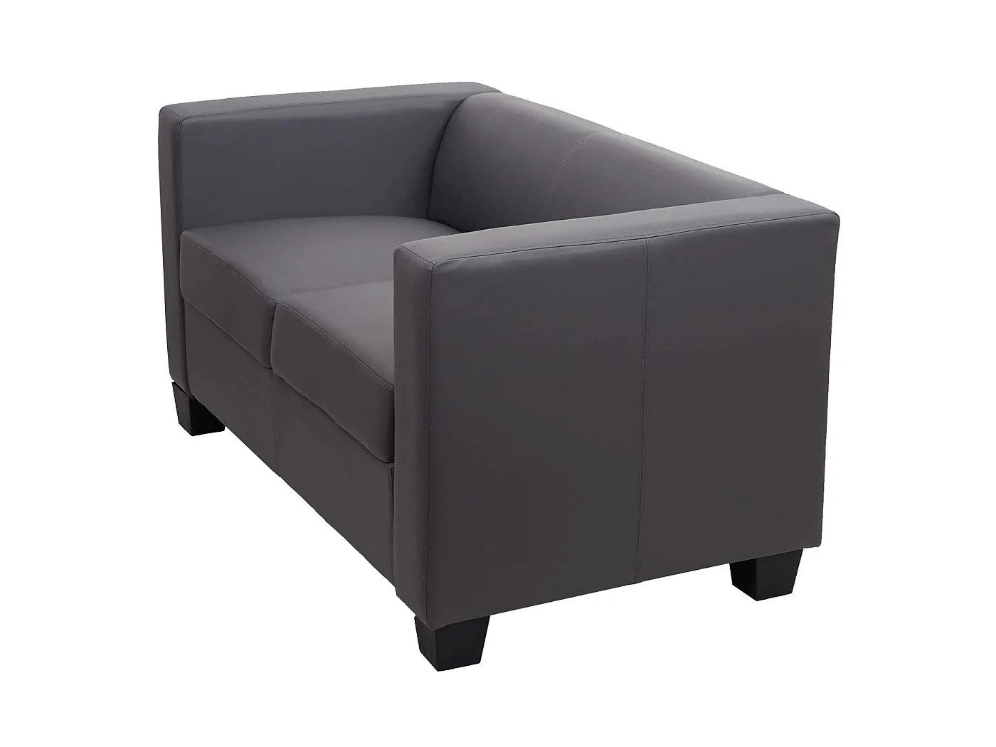Small 2-seater sofa,  faux leather, dark grey