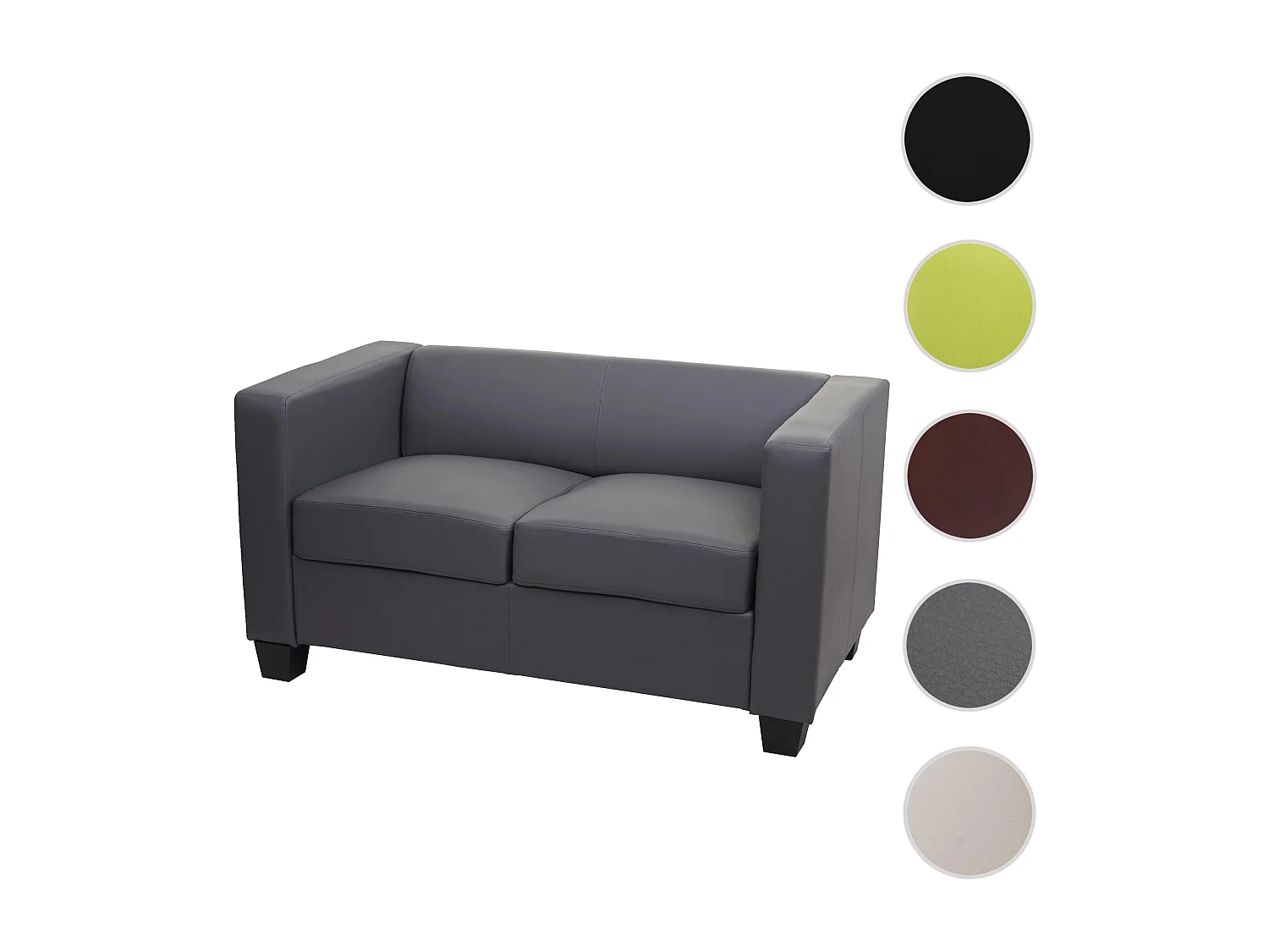 Small 2-seater sofa,  faux leather, dark grey
