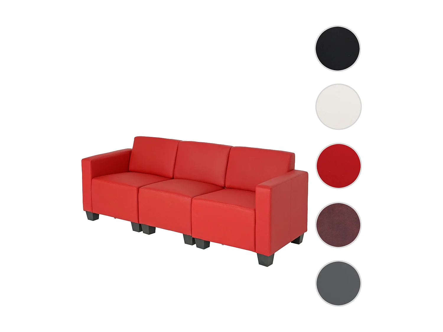 Salotto modulare componibile lounge moderno Lione N71 ecopelle divano 3 posti ~ rosso