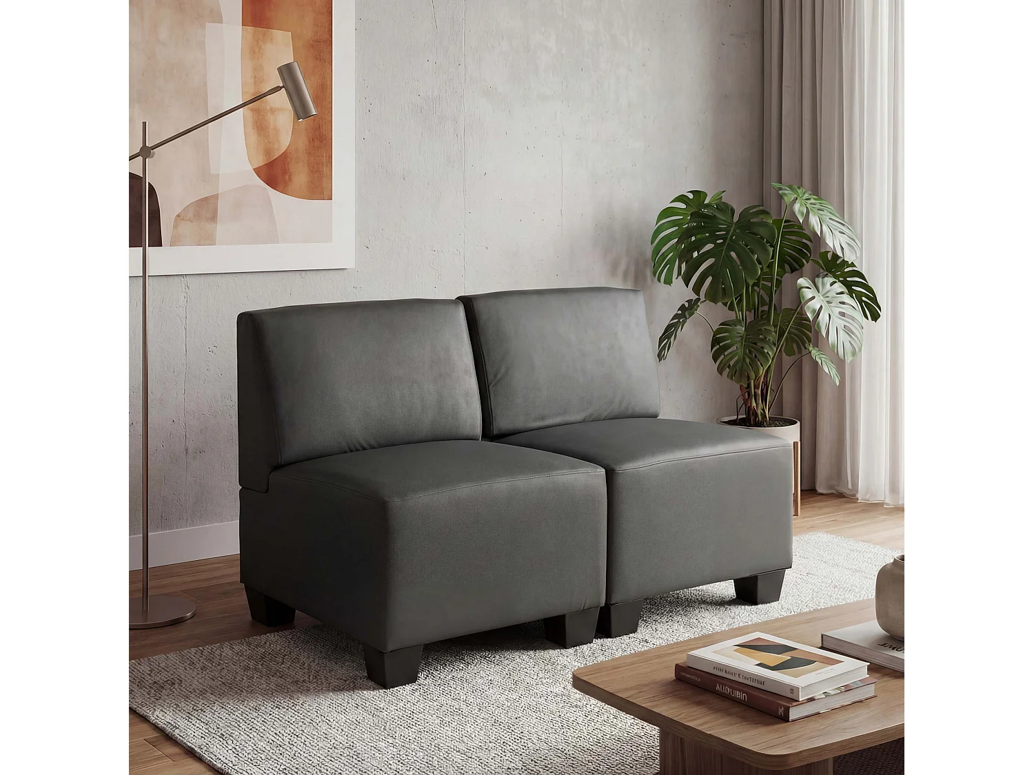 Canapé 2 places Moncalieri,  gris foncé, sans accoudoirs