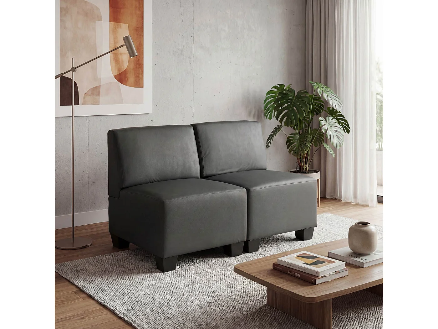 Canapé 2 places Moncalieri,  gris foncé, sans accoudoirs