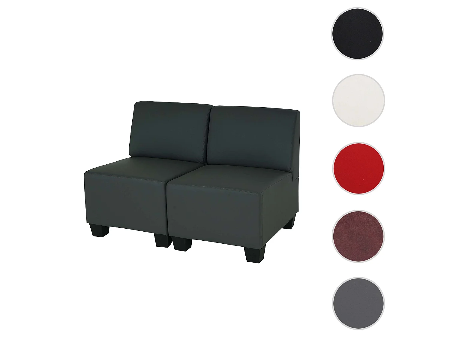 Canapé 2 places Moncalieri,  gris foncé, sans accoudoirs