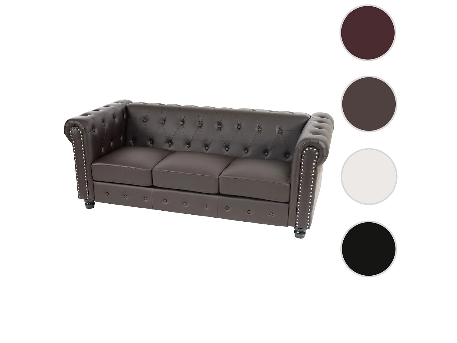 Luxus 3er Sofa Edinburgh runde Füße, Runde Füße, braun