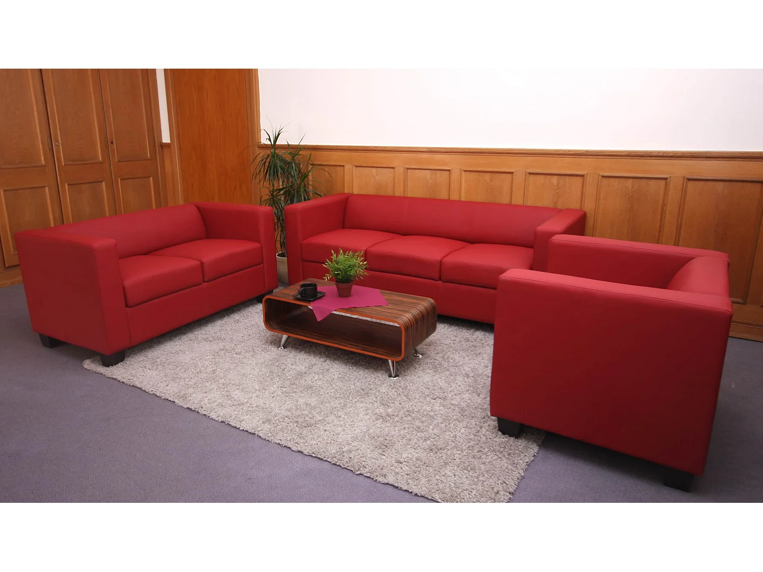 Sofa 2-osobowa Lille,  imitacja skóry, czerwony