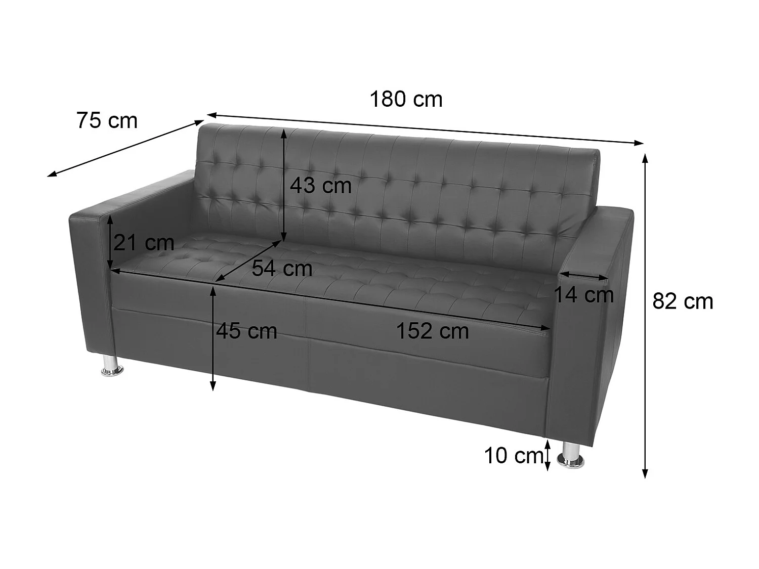 3er Sofa Pori, Schwarz