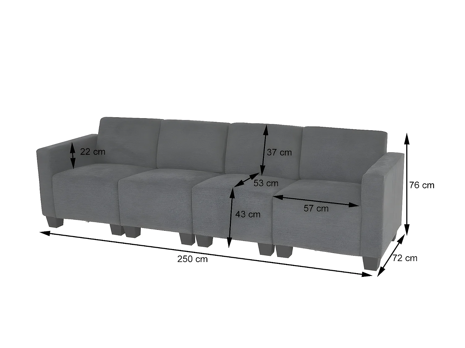 Modułowa sofa 4-osobowa Moncalieri,  szary