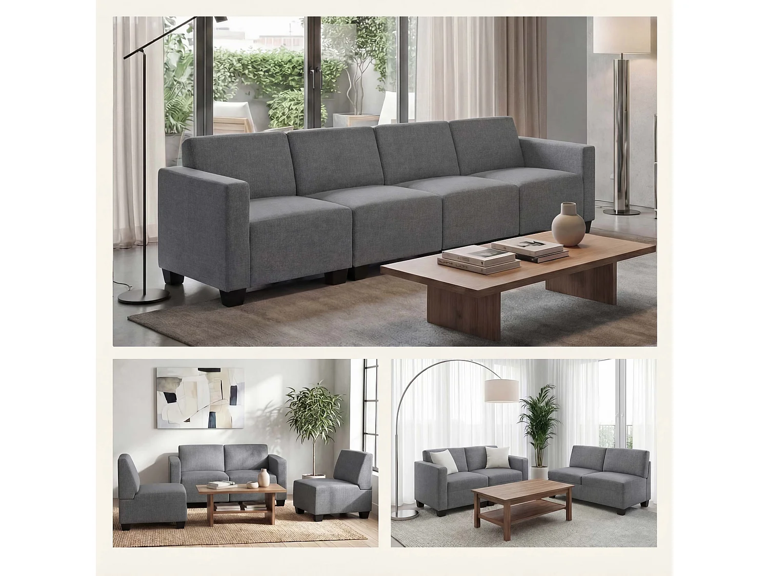 Modułowa 4-osobowa sofa Moncalieri,  szara