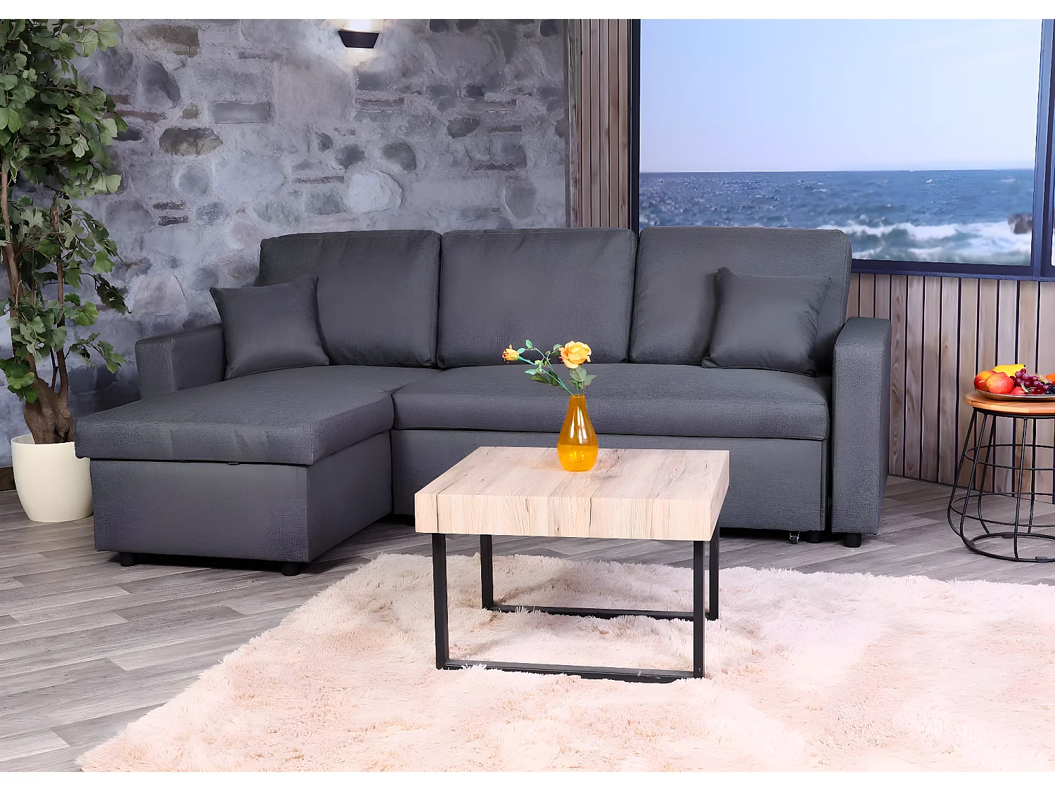 Sofa narożna z funkcją spania MCW-L17,  ciemnoszary