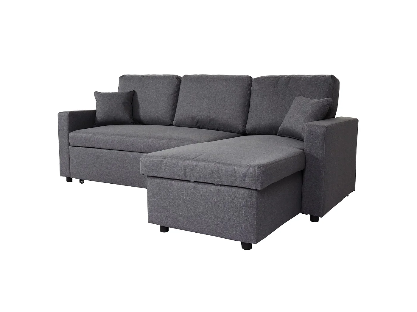 Divano letto angolare contenitore con penisola sofà reclinabile MCW-L17 legno tessuto ~ grigio scuro