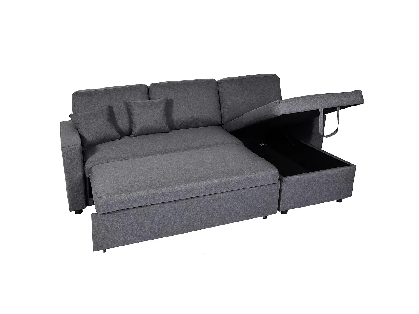 Divano letto angolare contenitore con penisola sofà reclinabile MCW-L17 legno tessuto ~ grigio scuro