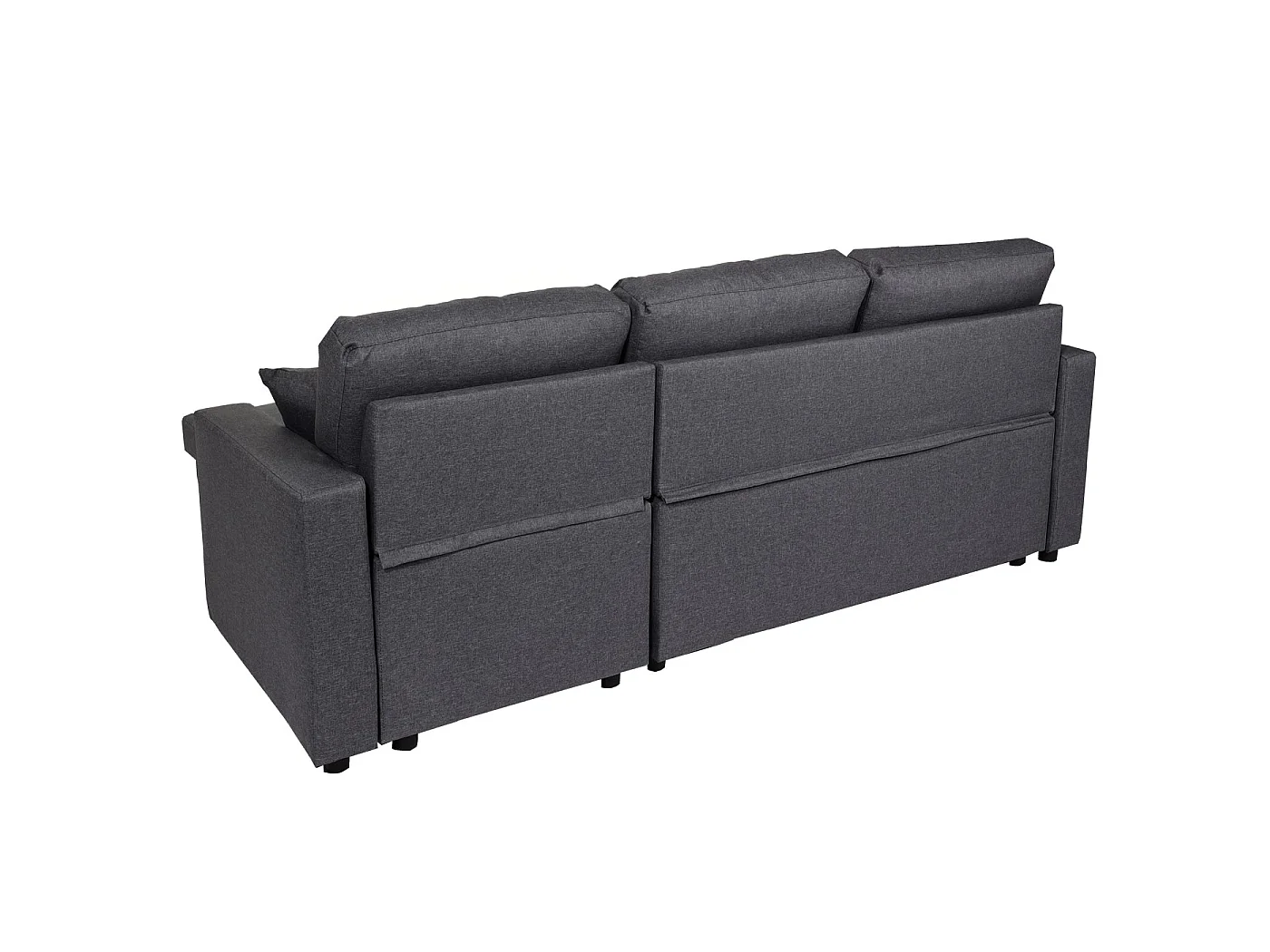 Divano letto angolare contenitore con penisola sofà reclinabile MCW-L17 legno tessuto ~ grigio scuro