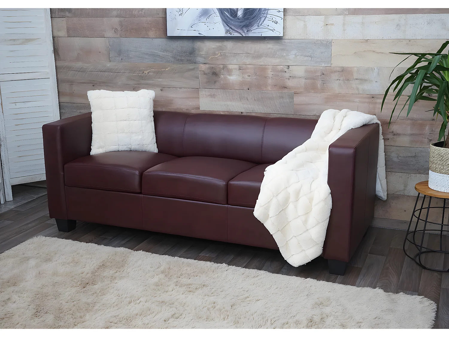 Sofa 3-osobowa Lille,  imitacja skóry, czerwono-brązowy