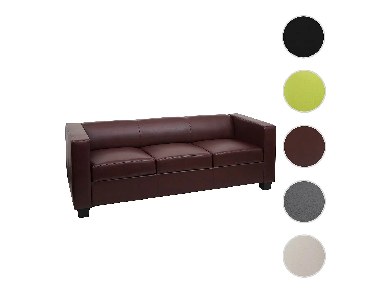 Sofa 3-osobowa Lille,  imitacja skóry, czerwono-brązowy