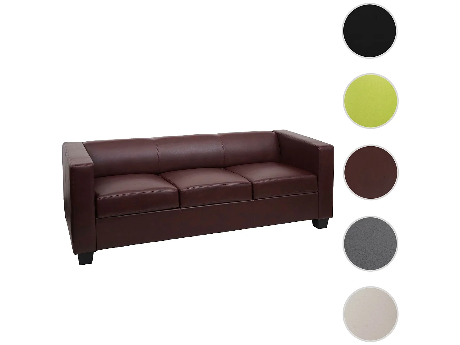 Sofa 3-osobowa Lille,  imitacja skóry, czerwono-brązowy