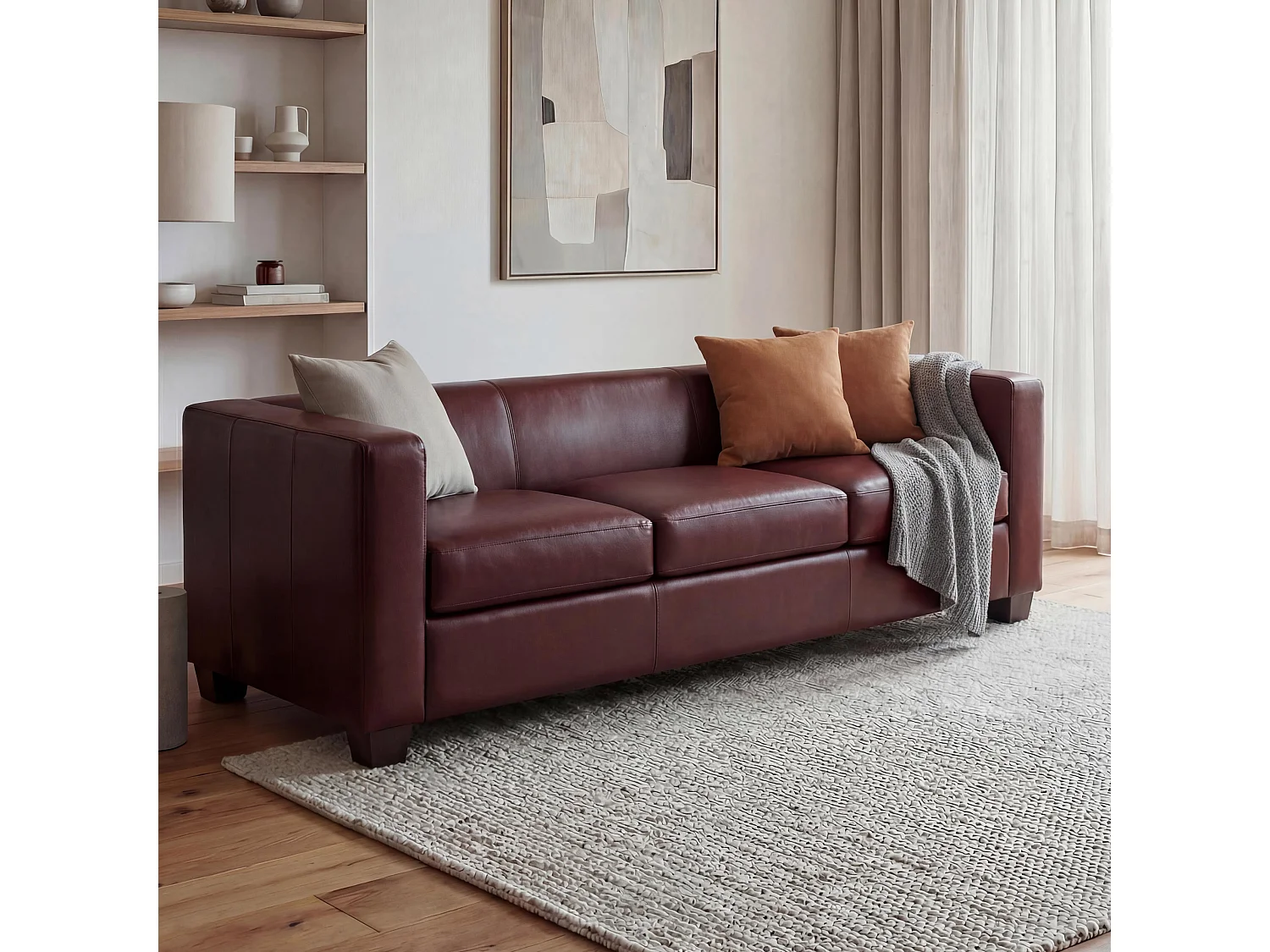 3-zitsbank Lille,  kunstleer, roodbruin