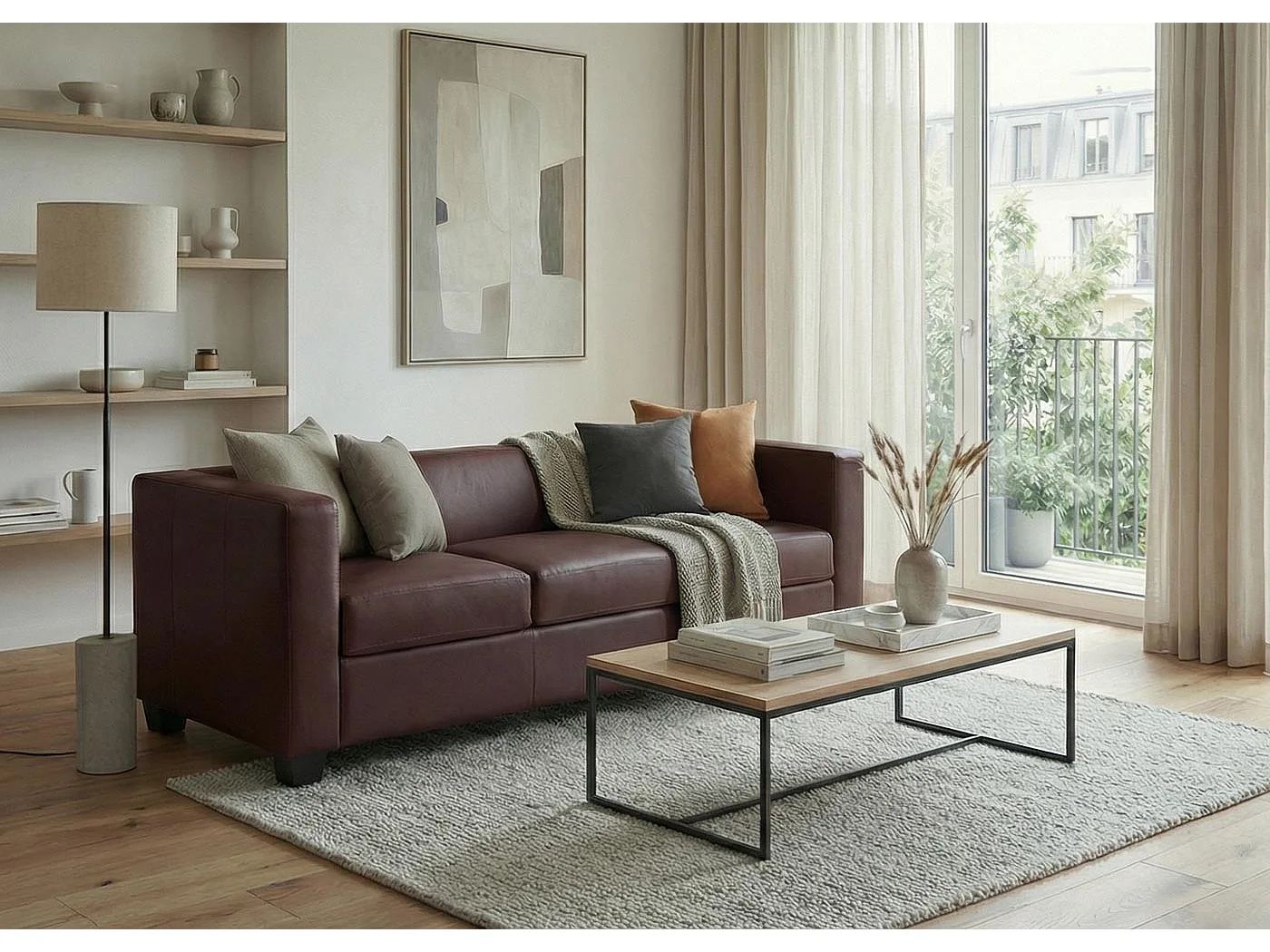 3-zitsbank Lille,  kunstleer, roodbruin