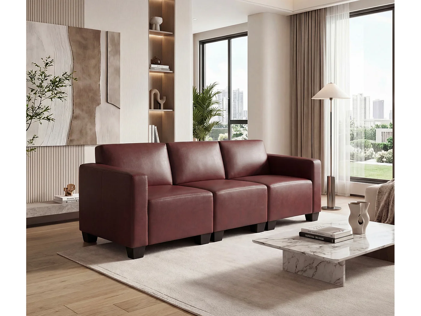 Canapé 3 places Moncalieri,  rouge-brun