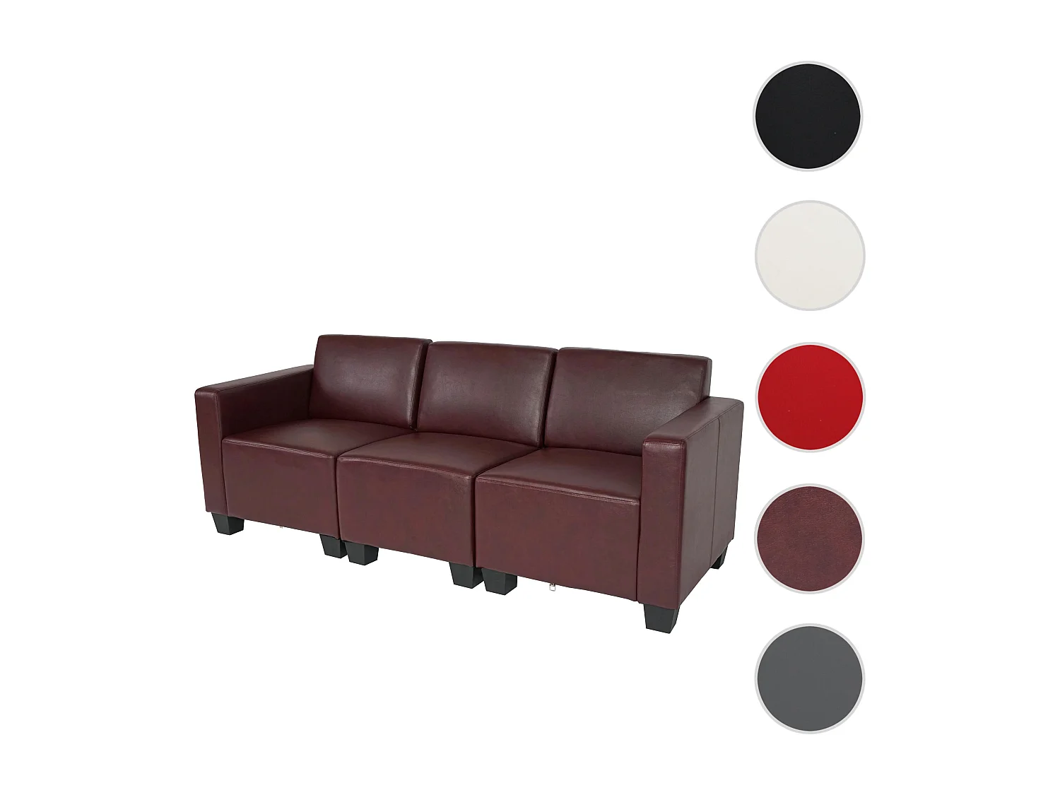 Canapé 3 places Moncalieri,  rouge-brun