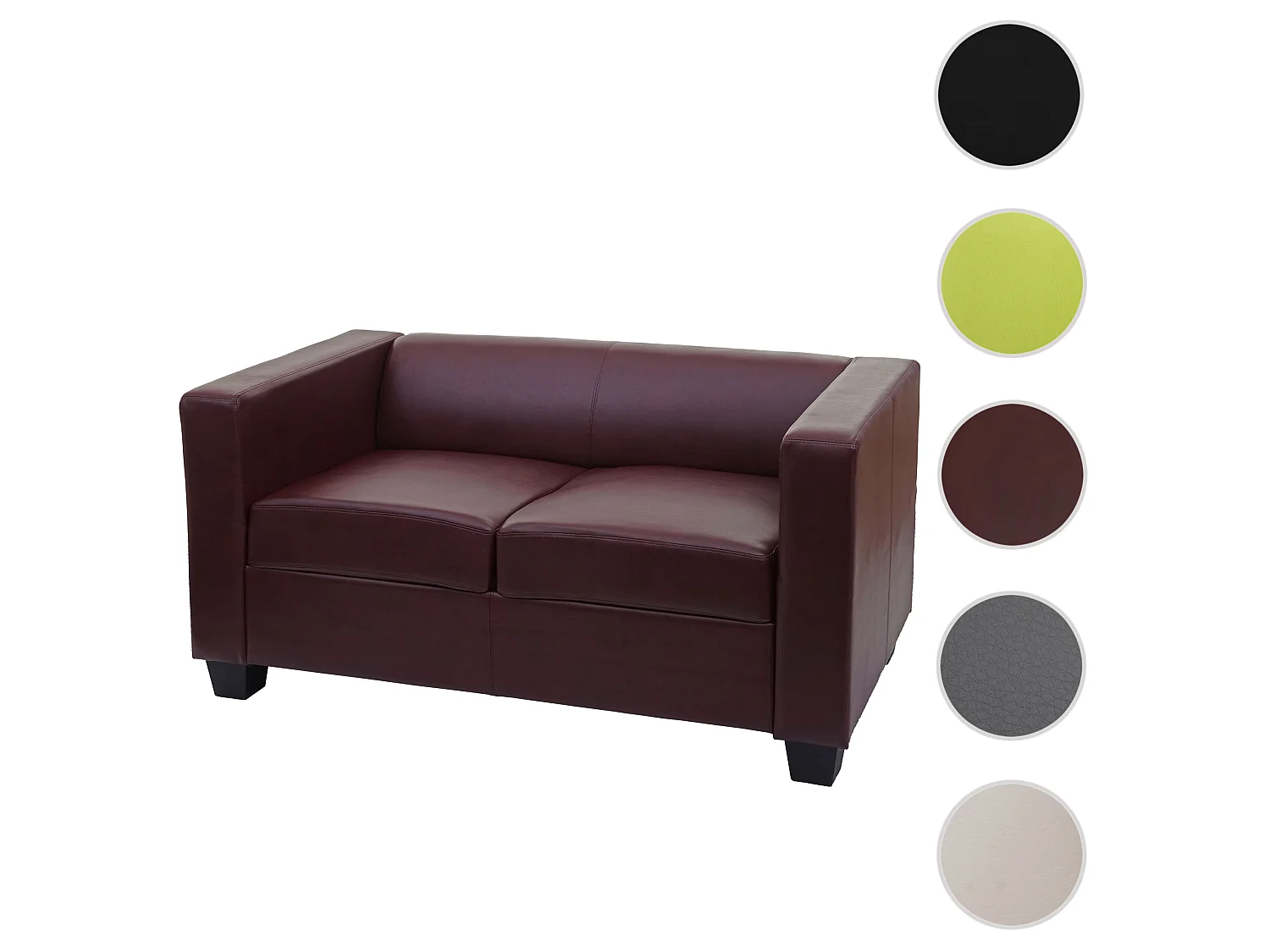 2er Sofa Lille, Kunstleder, rot-braun