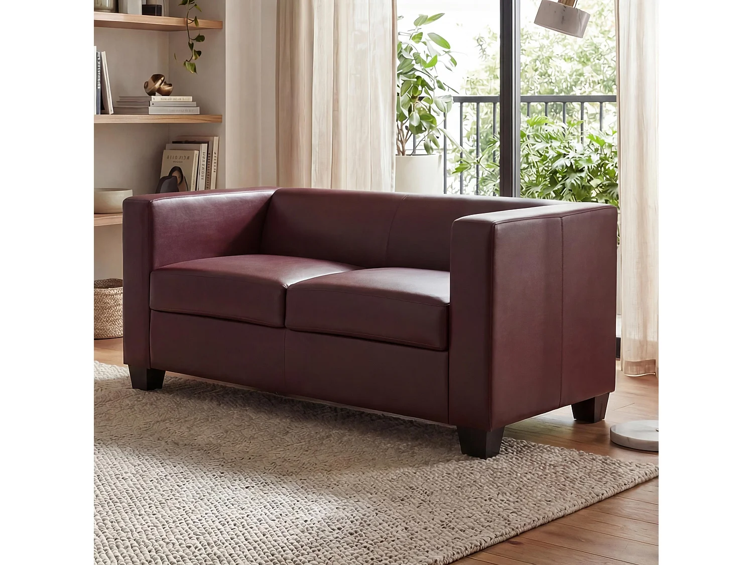 Divano sofa 2 posti lounge moderno elegante serie Lille M65 75x137x70cm ~ ecopelle bordeaux