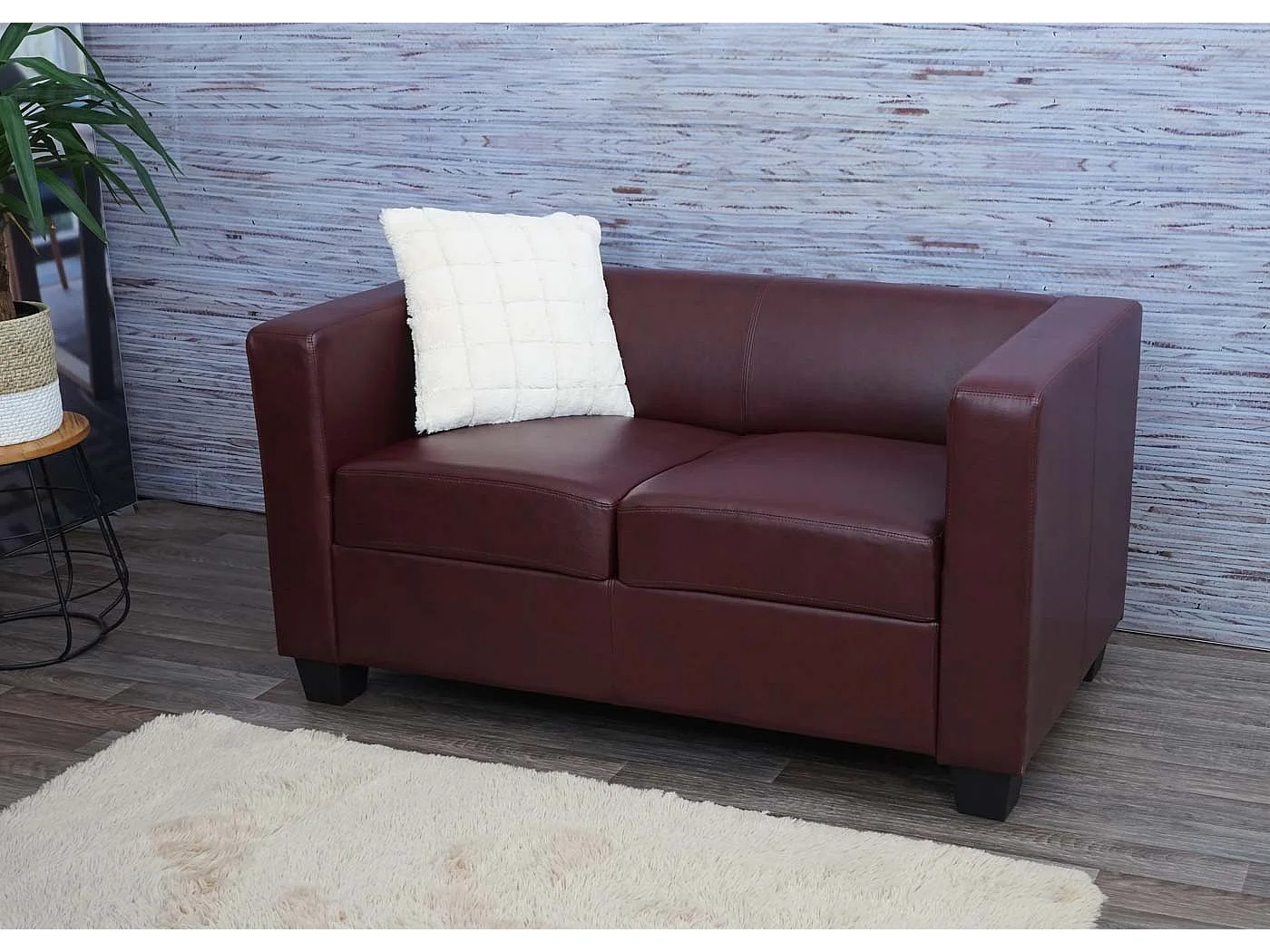 Divano sofa 2 posti lounge moderno elegante serie Lille M65 75x137x70cm ~ ecopelle bordeaux