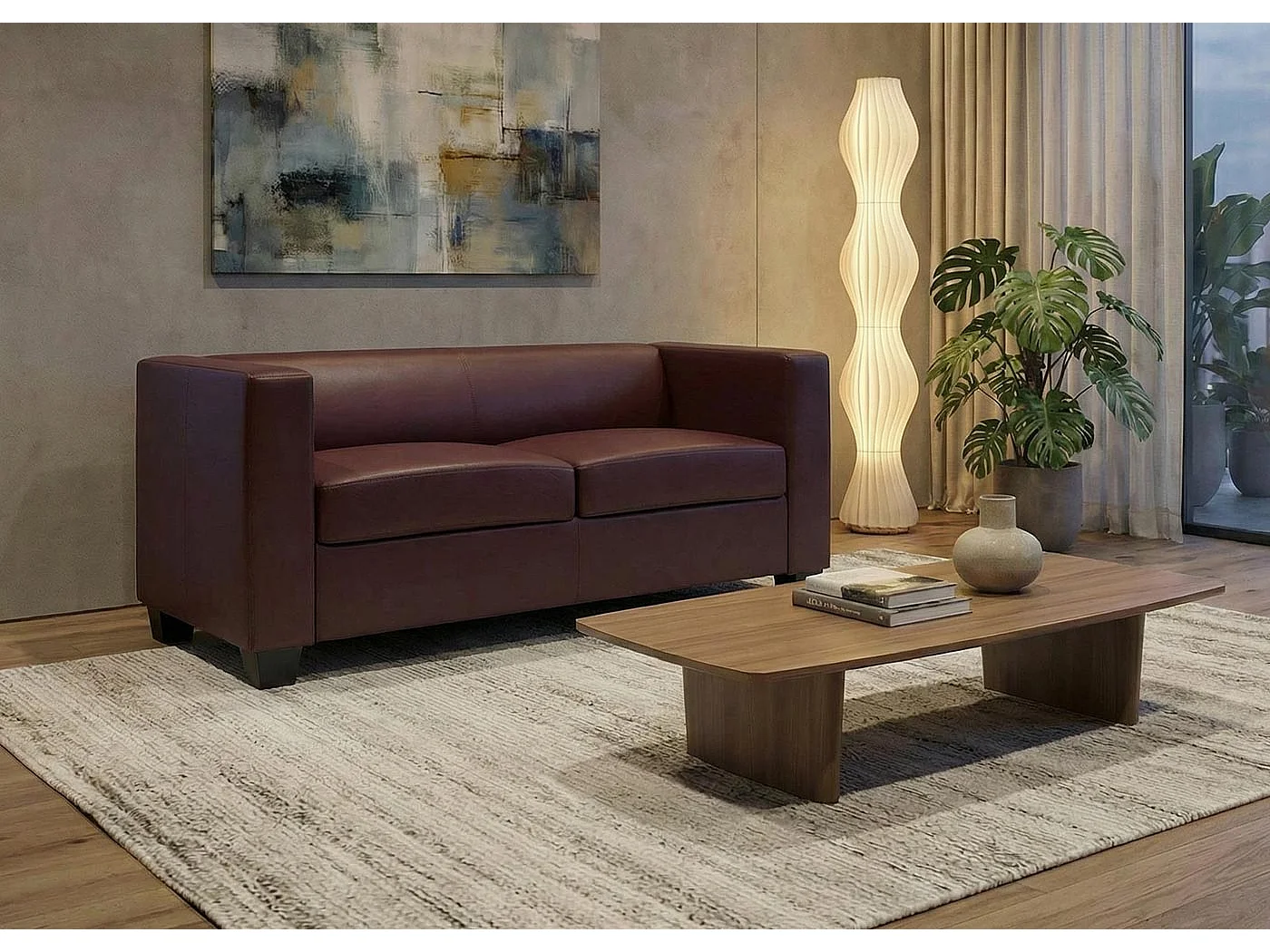 Divano sofa 2 posti lounge moderno elegante serie Lille M65 75x137x70cm ~ ecopelle bordeaux