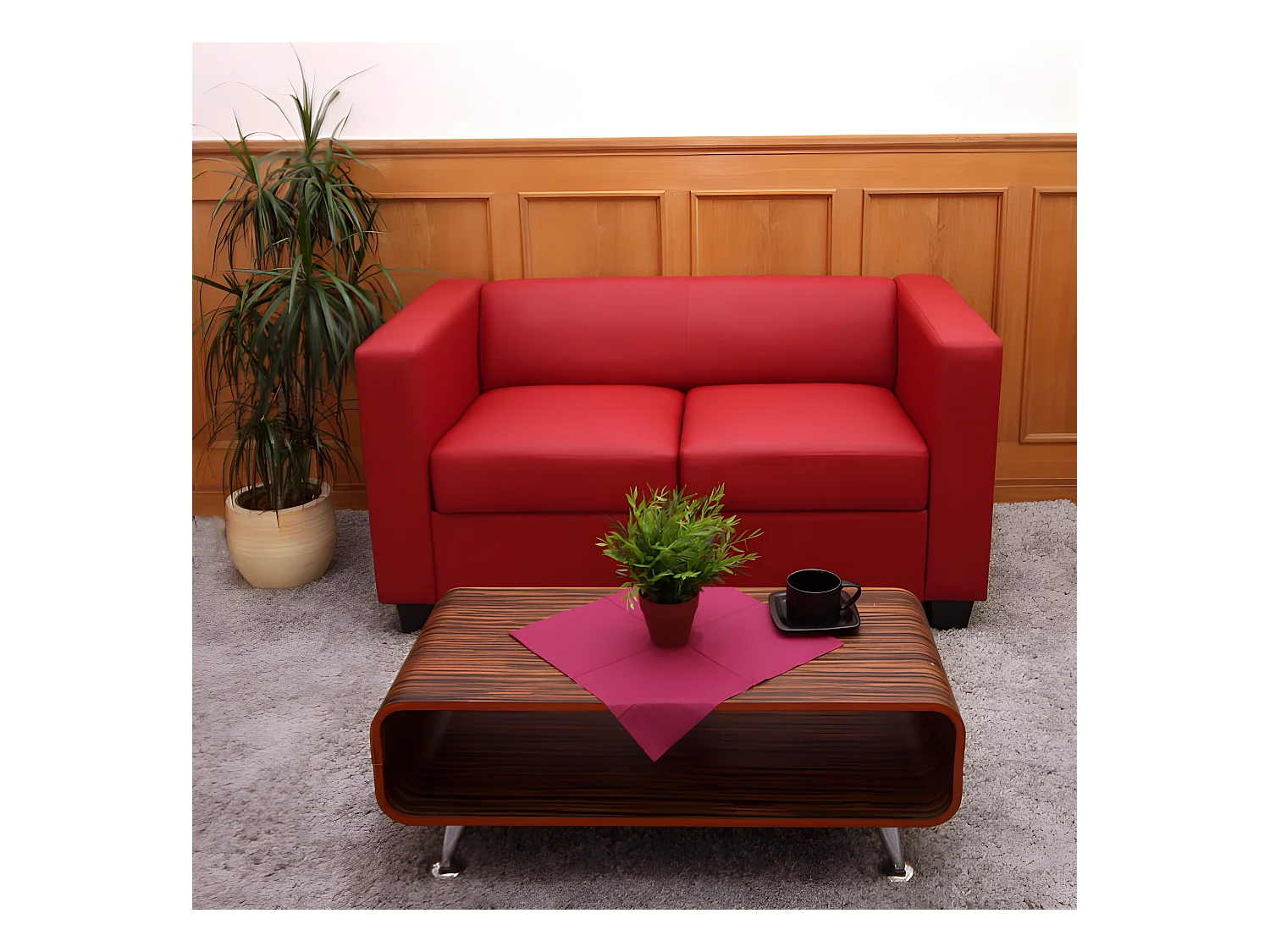 Sofa 2-osobowa Lille,  skóra, czerwony