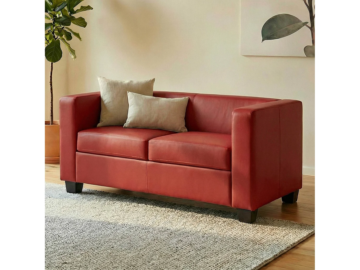 Sofa dwuosobowa Lille,  skóra, czerwona